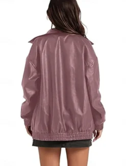 Women's Faux Leather Jacket Casual Jacket Outdoor Street Daily Wear Fall Winter Regular Coat Regular Fit Thermal Warm Breathable Stylish Casual Jacket Long Sleeve Plain with Pockets Full Zip Black