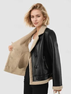 Women's Faux Leather Jacket Fleece Jacket Warm Zipper Pocket Buttons Vintage Fashion Casual Plain Street Casual Daily Wear Short Notch Lapel Regular Fit Long Sleeve Outerwear Black Fall Winter