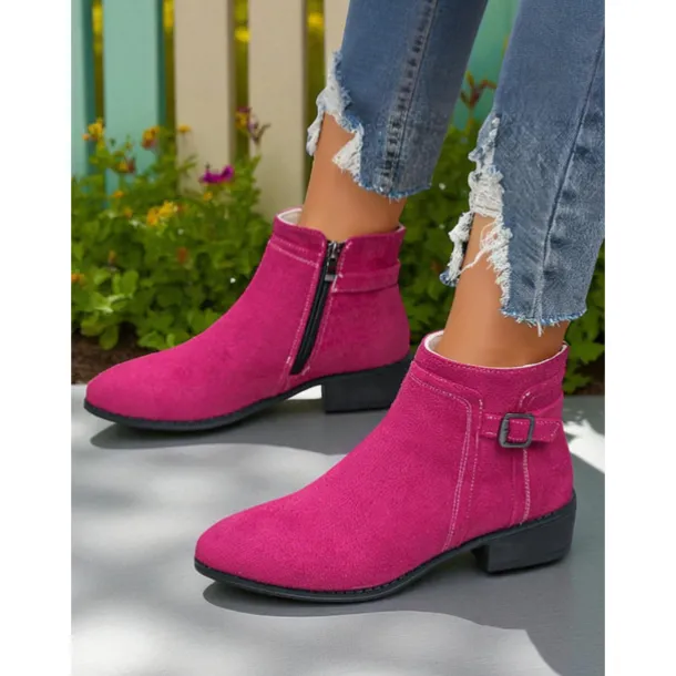 Women's Faux Suede Ankle Boots with Side Zipper and Buckle – Comfortable Casual Booties for Fall Outings, Garden Walks & Weekend Getaways