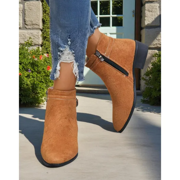Women's Faux Suede Ankle Boots with Side Zipper and Buckle – Comfortable Casual Booties for Fall Outings, Garden Walks & Weekend Getaways