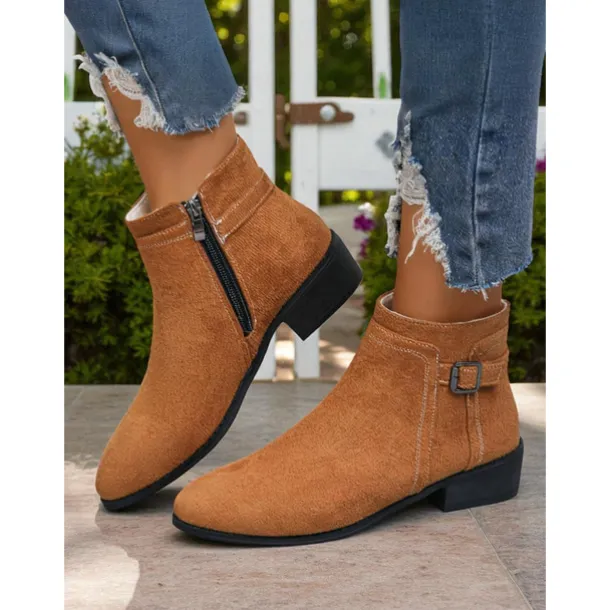 Women's Faux Suede Ankle Boots with Side Zipper and Buckle – Comfortable Casual Booties for Fall Outings, Garden Walks & Weekend Getaways