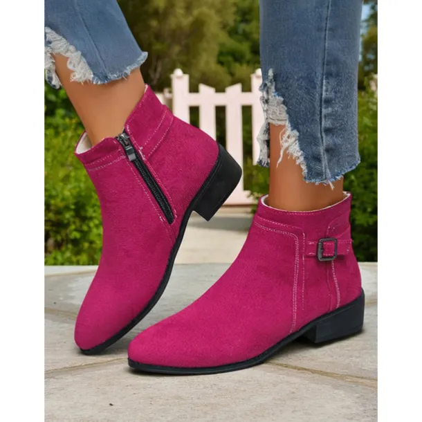 Women's Faux Suede Ankle Boots with Side Zipper and Buckle – Comfortable Casual Booties for Fall Outings, Garden Walks & Weekend Getaways