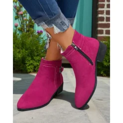 Women's Faux Suede Ankle Boots with Side Zipper and Buckle – Comfortable Casual Booties for Fall Outings, Garden Walks & Weekend Getaways
