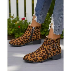 Women's Faux Suede Ankle Boots with Side Zipper and Buckle – Comfortable Casual Booties for Fall Outings, Garden Walks & Weekend Getaways