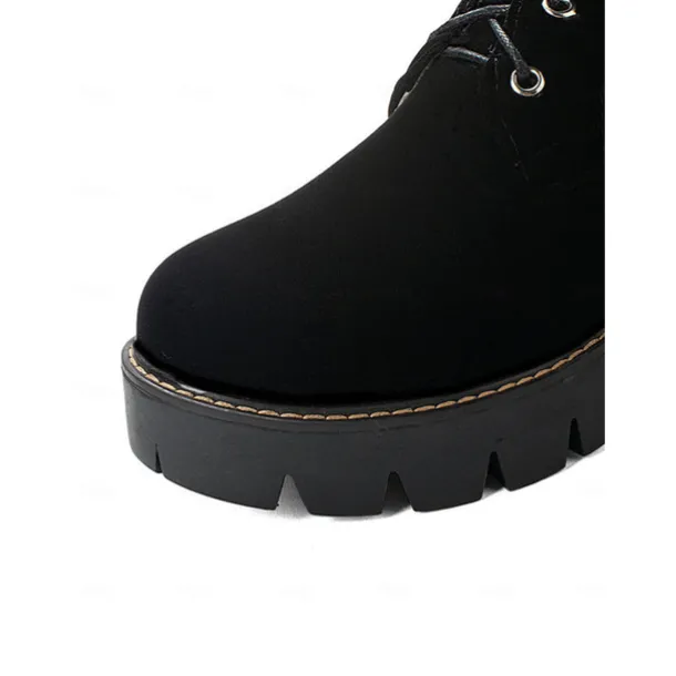 Women's Faux Suede Knee-High Lace-Up Boots with Faux Fur Cuffs – Stylish Winter Footwear with Chunky Sole