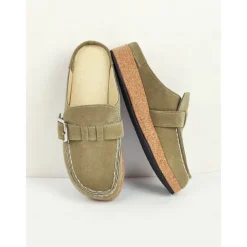 Women's Faux Suede Slip-On Loafers – Casual Comfort Flats with Buckle Detail and Cushioned Cork Sole for Everyday Wear