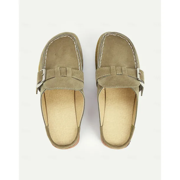 Women's Faux Suede Slip-On Loafers – Casual Comfort Flats with Buckle Detail and Cushioned Cork Sole for Everyday Wear