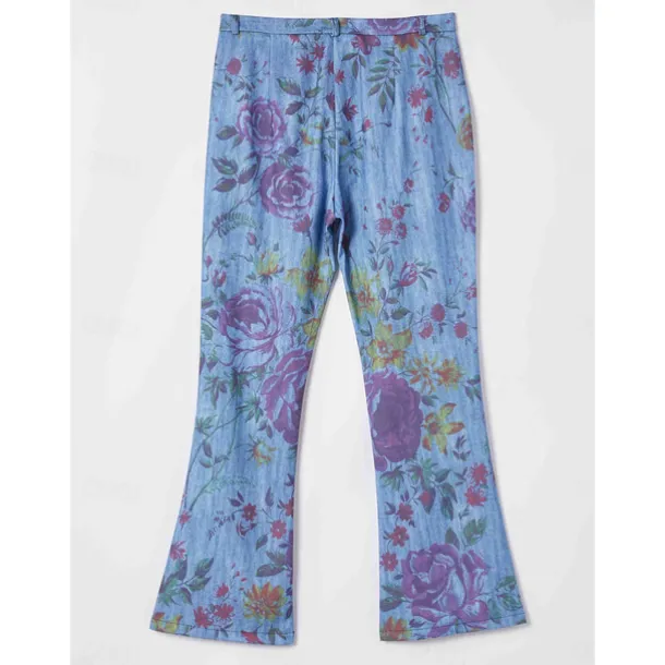 Women's Flared Pants Bell Bottom Pants Trousers Fashion Full Length Mid Waist Skull Flower / Floral Side Pockets Wide Leg Print Comfort Micro-elastic Halloween Weekend Navy-blue Rainbow Sky Blue And