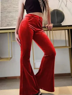 Women's Flared Pants Chinos Fashion Streetwear Casual Full Length High Waist Plain Comfy Soft Comfortable Stretchy Outdoor Street Black Red Coffee Gray Spring Winter Slim Fit