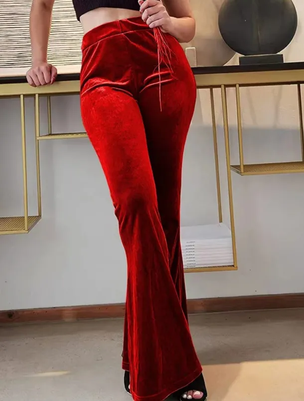 Women's Flared Pants Chinos Fashion Streetwear Casual Full Length High Waist Plain Comfy Soft Comfortable Stretchy Outdoor Street Black Red Coffee Gray Spring Winter Slim Fit