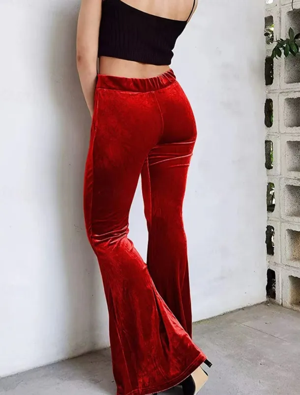 Women's Flared Pants Chinos Fashion Streetwear Casual Full Length High Waist Plain Comfy Soft Comfortable Stretchy Outdoor Street Black Red Coffee Gray Spring Winter Slim Fit