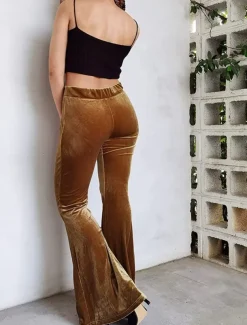 Women's Flared Pants Chinos Fashion Streetwear Casual Full Length High Waist Plain Comfy Soft Comfortable Stretchy Outdoor Street Black Red Coffee Gray Spring Winter Slim Fit