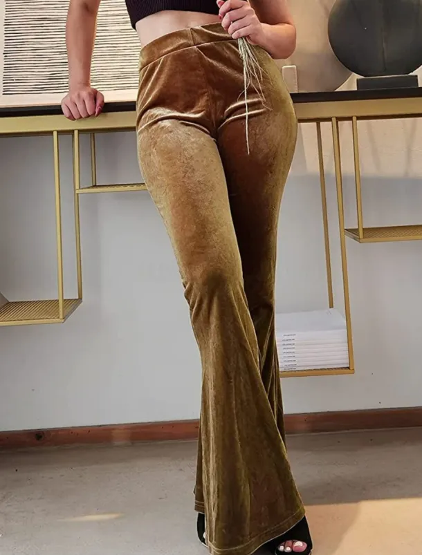 Women's Flared Pants Chinos Fashion Streetwear Casual Full Length High Waist Plain Comfy Soft Comfortable Stretchy Outdoor Street Black Red Coffee Gray Spring Winter Slim Fit