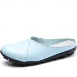 Women's Flats Mules Plus Size White Shoes Loafer Mules Outdoor Daily Solid Color Summer Flat Heel Round Toe Casual Comfort Minimalism Faux Leather PU Loafer Moonlight Black White