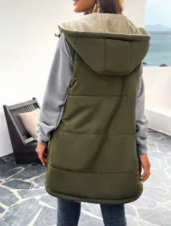 Women's Fleece Jacket Fleece Vest Teddy Coat Warm Breathable Zipper Pocket Fleece Lined Casual Plain Vacation Street Daily Wear Going out Zipper Regular Hoodie Regular Fit Sleeveless Outerwear Black