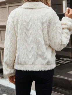 Women's Fleece Jacket Teddy Coat Warm Breathable Buttons Pocket Casual Plain Vacation Street Daily Wear Going out Single Breasted Regular Turndown Regular Fit Long Sleeve Outerwear White Fall Winter