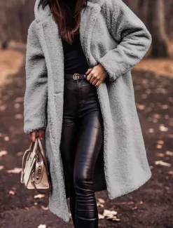 Women's Fleece Jacket Teddy Coat Hoodie Jacket Warm Breathable Buttons Pocket Fleece Lined Casual Plain Vacation Street Daily Wear Going out Single Breasted Long Hoodie Regular Fit Long Sleeve