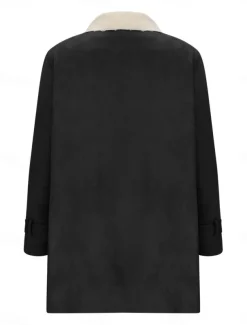 Women's Fleece Jacket Teddy Coat Warm Breathable Buttons Pocket Fleece Lined Casual Plain Vacation Street Daily Wear Going out Single Breasted Regular Turndown Regular Fit Long Sleeve Outerwear Black