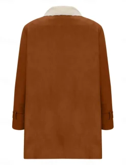 Women's Fleece Jacket Teddy Coat Warm Breathable Buttons Pocket Fleece Lined Casual Plain Vacation Street Daily Wear Going out Single Breasted Regular Turndown Regular Fit Long Sleeve Outerwear Black