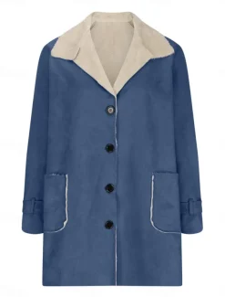 Women's Fleece Jacket Teddy Coat Warm Breathable Buttons Pocket Fleece Lined Casual Plain Vacation Street Daily Wear Going out Single Breasted Regular Turndown Regular Fit Long Sleeve Outerwear Black