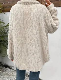 Women's Fleece Jacket Teddy Coat Warm Breathable Buttons Pocket Casual Plain Vacation Street Daily Wear Going out Single Breasted Regular Turndown Regular Fit Long Sleeve Outerwear Apricot Fall Winter