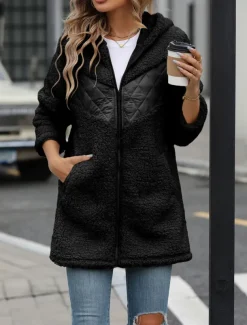 Women's Fleece Jacket Teddy Coat Hoodie Jacket Warm Breathable Zipper Pocket Fleece Lined Casual Plain Vacation Street Daily Wear Going out Zipper Regular Hoodie Regular Fit Long Sleeve Outerwear