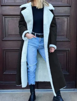 Women's Fleece Jacket Teddy Coat Warm Breathable Pocket Fleece Lined Casual Plain Vacation Street Daily Wear Going out Open Front Long Turndown Regular Fit Long Sleeve Outerwear Black Camel Green