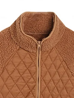 Women's Fleece Jacket Warm Zipper Fashion Modern Casual Plain Work Daily Wear Zipper Short Stand Collar Loose Fit Long Sleeve Outerwear Black White Red Fall Winter