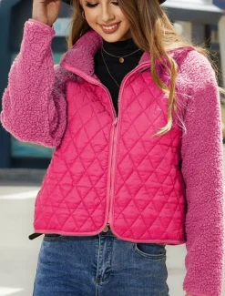 Women's Fleece Jacket Warm Zipper Fashion Modern Casual Plain Work Daily Wear Zipper Short Stand Collar Loose Fit Long Sleeve Outerwear Black White Red Fall Winter