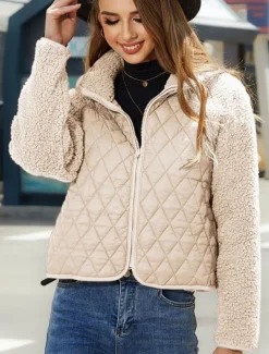 Women's Fleece Jacket Warm Zipper Fashion Modern Casual Plain Work Daily Wear Zipper Short Stand Collar Loose Fit Long Sleeve Outerwear Black White Red Fall Winter