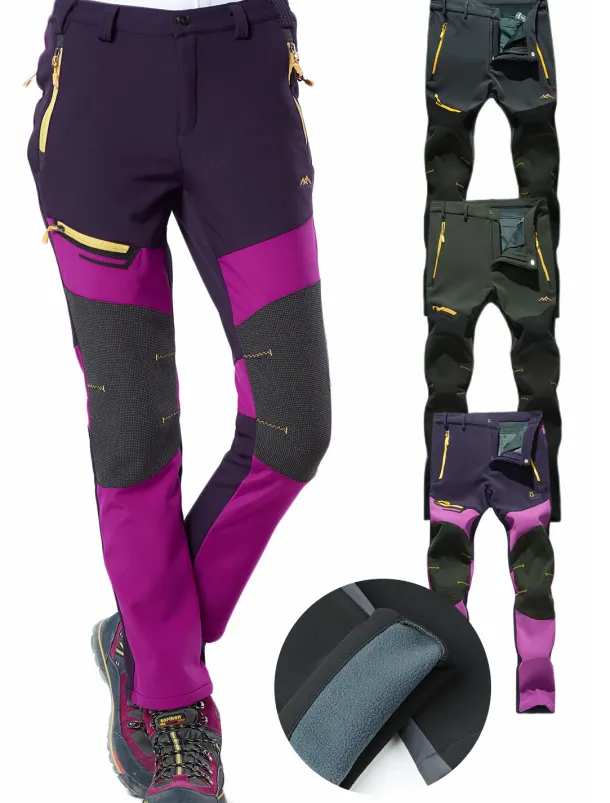 Women's Fleece Lined Pants Hiking Pants Trousers Softshell Pants Winter Outdoor Thermal Warm Waterproof Windproof Insulated 5 Zipper Pocket Elastic Waist Bottoms Pants Purple Army Green Dark Gray