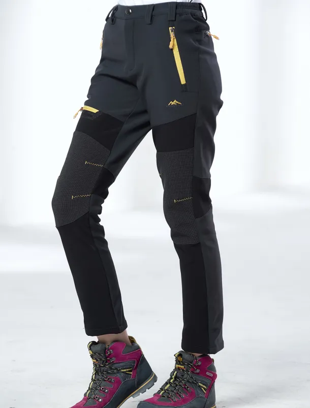 Women's Fleece Lined Pants Hiking Pants Trousers Softshell Pants Winter Outdoor Thermal Warm Waterproof Windproof Insulated 5 Zipper Pocket Elastic Waist Bottoms Pants Purple Army Green Dark Gray