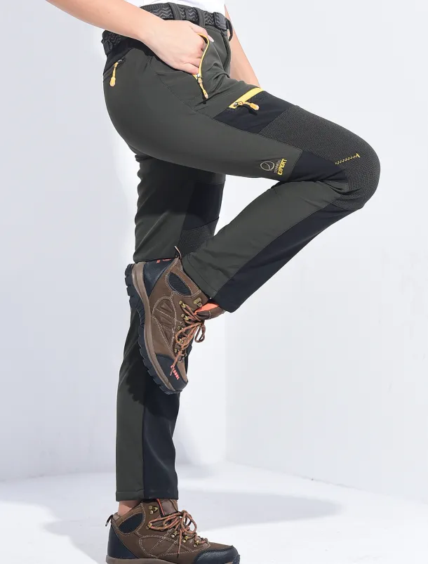 Women's Fleece Lined Pants Hiking Pants Trousers Softshell Pants Winter Outdoor Thermal Warm Waterproof Windproof Insulated 5 Zipper Pocket Elastic Waist Bottoms Pants Purple Army Green Dark Gray