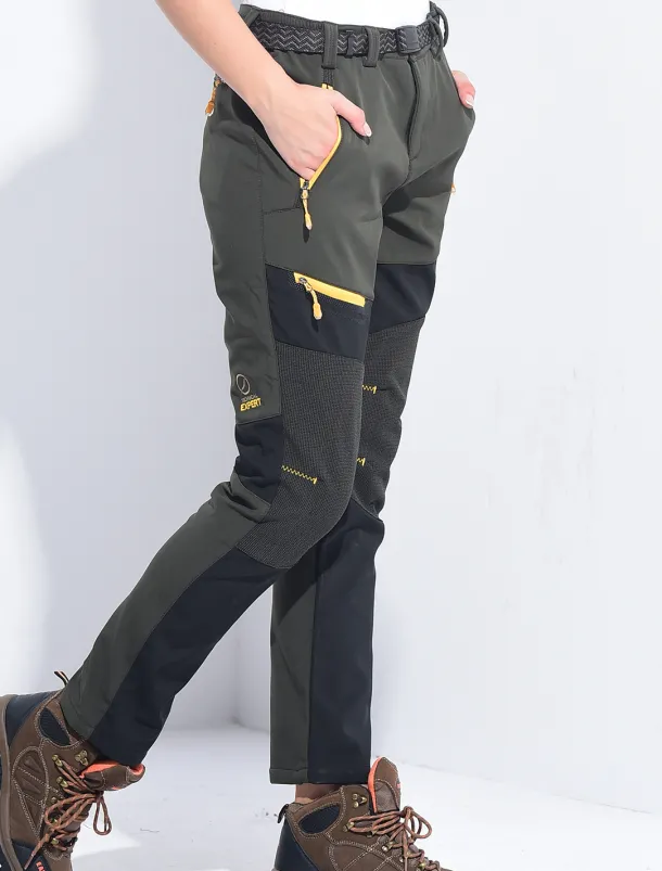 Women's Fleece Lined Pants Hiking Pants Trousers Softshell Pants Winter Outdoor Thermal Warm Waterproof Windproof Insulated 5 Zipper Pocket Elastic Waist Bottoms Pants Purple Army Green Dark Gray