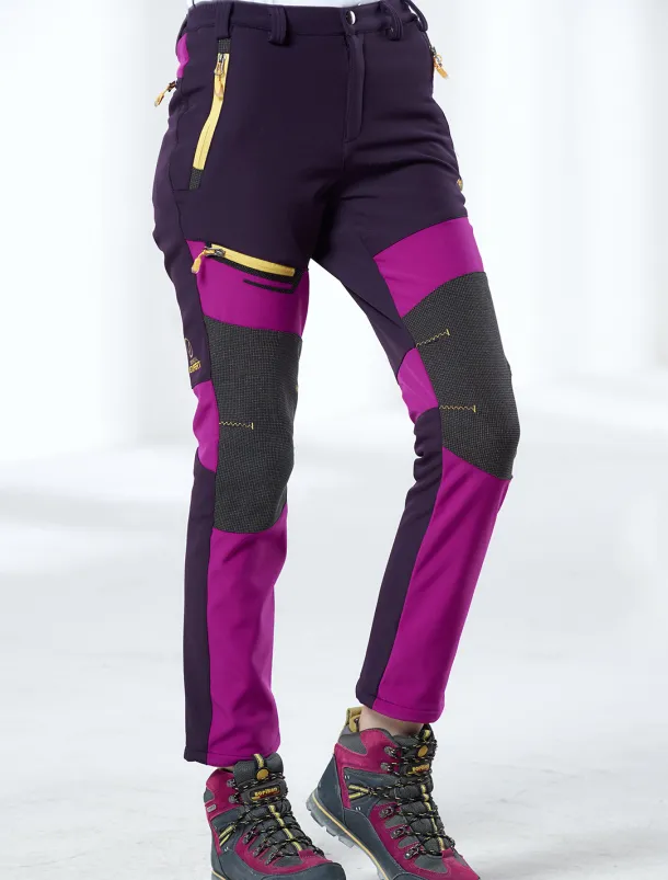 Women's Fleece Lined Pants Hiking Pants Trousers Softshell Pants Winter Outdoor Thermal Warm Waterproof Windproof Insulated 5 Zipper Pocket Elastic Waist Bottoms Pants Purple Army Green Dark Gray