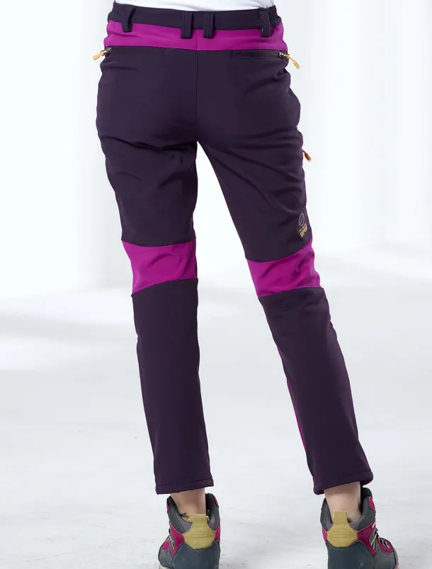 Women's Fleece Lined Pants Hiking Pants Trousers Softshell Pants Winter Outdoor Thermal Warm Waterproof Windproof Insulated 5 Zipper Pocket Elastic Waist Bottoms Pants Purple Army Green Dark Gray