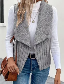 Women's Fleece Vest Warm Breathable Fleece Lined Casual Plain Vacation Street Daily Wear Going out Open Front Regular Turndown Regular Fit Sleeveless Outerwear White Khaki Gray Fall Winter