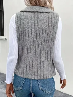 Women's Fleece Vest Warm Breathable Fleece Lined Casual Plain Vacation Street Daily Wear Going out Open Front Regular Turndown Regular Fit Sleeveless Outerwear White Khaki Gray Fall Winter