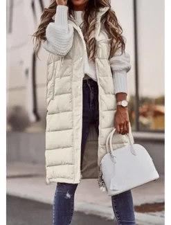 Women's Fleece Vest Warm Pocket Fleece Lined Zipper Turndown Elegant Solid Color Loose Fit Outerwear Sleeveless Spring Fall White Khaki S M L XL 2XL