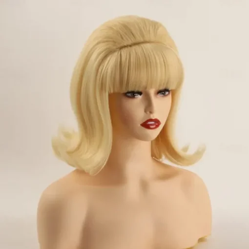Womens Flip Wig 70s Pinup Pelucas 60s Retro Beehive Style Vintage Look Betty Rubble Wig Carnival Costume Women Wig wtih Bang Halloween Wigs