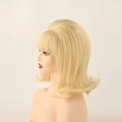 Womens Flip Wig 70s Pinup Pelucas 60s Retro Beehive Style Vintage Look Betty Rubble Wig Carnival Costume Women Wig wtih Bang Halloween Wigs