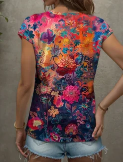 Women's Floral Camisole Tank Top Graphic Plants Vintage Stylish Classic Sleeveless Short Sleeve V Neck Regular Tops Daily Print Yellow Red Blue Purple Green Summer Spring