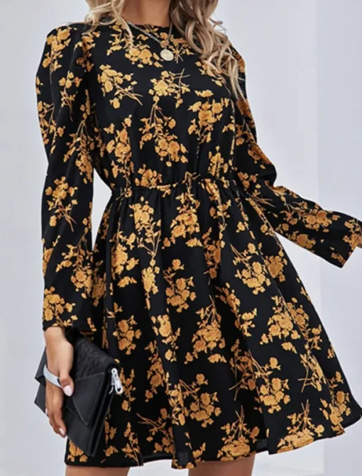 Women's Floral Crew Neck Maxi Dress Long Sleeve Spring Fall