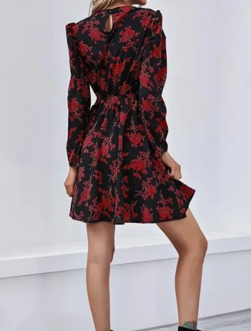 Women's Floral Crew Neck Maxi Dress Long Sleeve Spring Fall