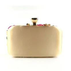 Women's Floral Embellished Evening Clutch – 3D Flower Handbag with Gold Chain Strap for Weddings, Proms, and Formal Parties