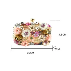Women's Floral Embellished Evening Clutch – 3D Flower Handbag with Gold Chain Strap for Weddings, Proms, and Formal Parties