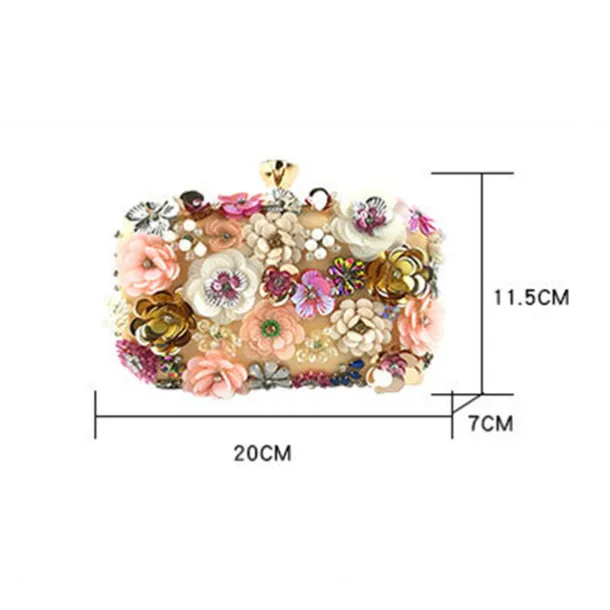 Women's Floral Embellished Evening Clutch – 3D Flower Handbag with Gold Chain Strap for Weddings, Proms, and Formal Parties