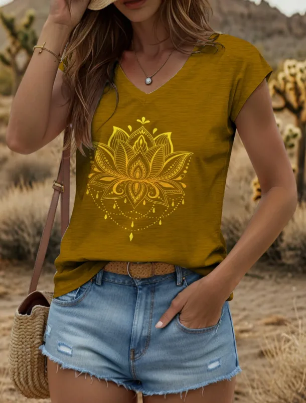 Women's Floral Graphic Geometric Camisole Tank Top Vintage Stylish Classic Sleeveless Short Sleeve V Neck Regular Tops Daily Print Black White Red Blue Purple Summer Spring