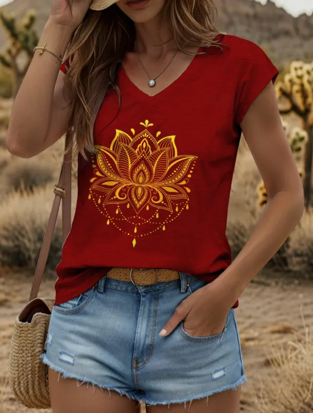 Women's Floral Graphic Geometric Camisole Tank Top Vintage Stylish Classic Sleeveless Short Sleeve V Neck Regular Tops Daily Print Black White Red Blue Purple Summer Spring