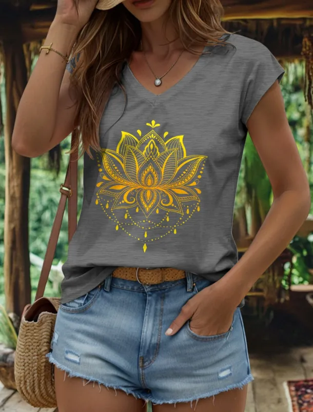 Women's Floral Graphic Geometric Camisole Tank Top Vintage Stylish Classic Sleeveless Short Sleeve V Neck Regular Tops Daily Print Black White Red Blue Purple Summer Spring